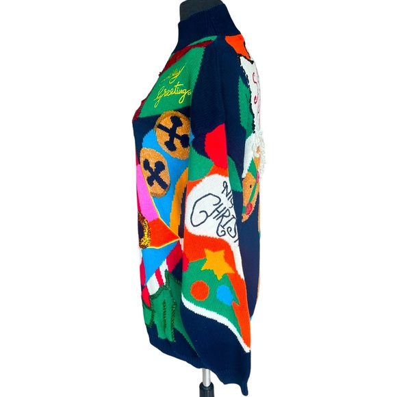 I.B. DIFFUSION SPORT CHRISTMAS SWEATER VINTAGE SEQUENCE RARE FIND WOMENS LARGE - Picture 2 of 16